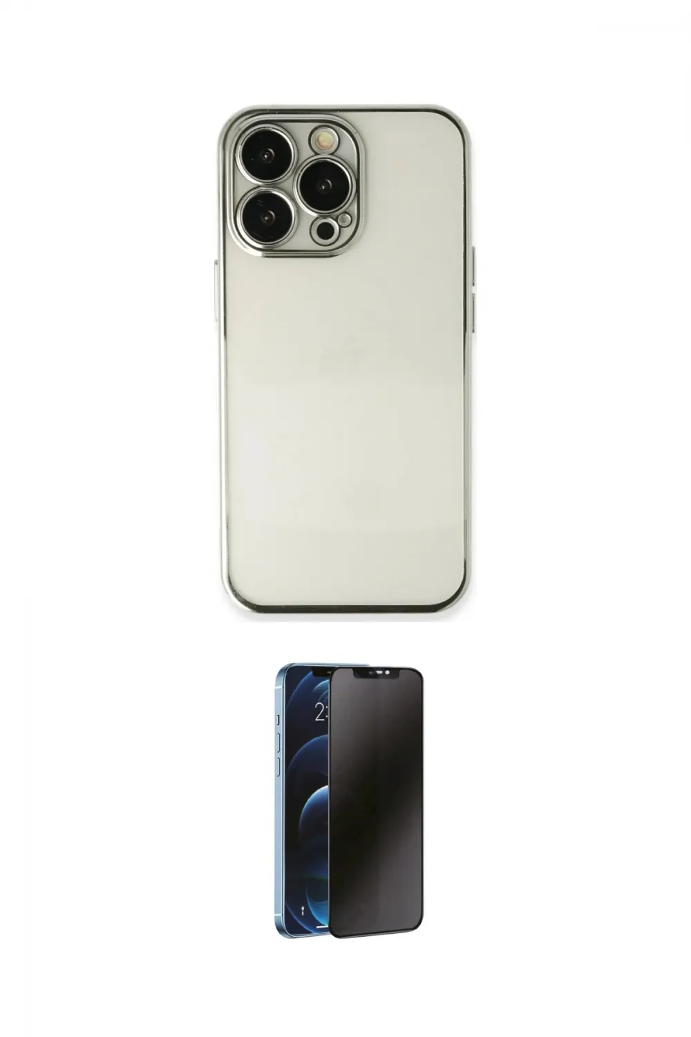 ieg™ iPhone 14 Pro Kılıf Vadi Minimal - Siyah 3D Antistatik Hayalet Cam Ekran Koruyucu