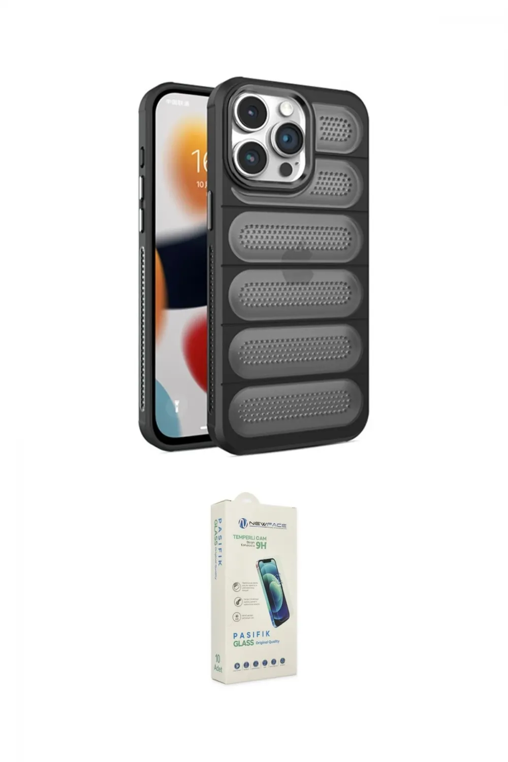 ieg™ iPhone 14 Pro Kılıf Yadigar Doku Özel Seri - Şeffaf Pasifik Cam Ekran Koruyucu