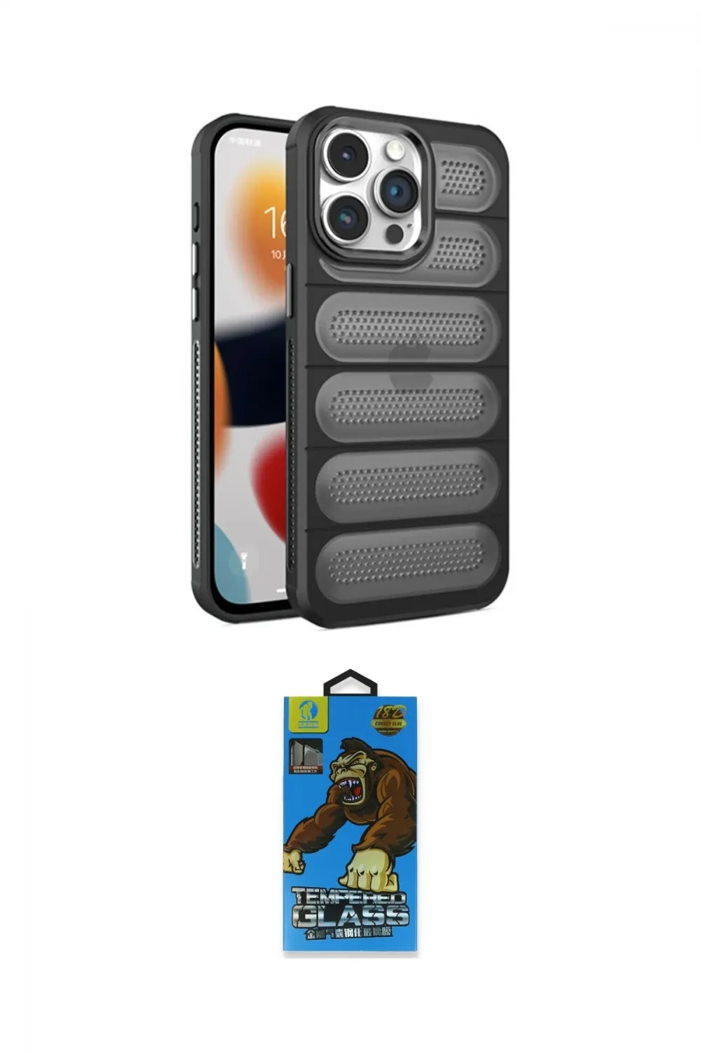 ieg™ iPhone 14 Pro Kılıf Yadigar Doku Özel Seri - Siyah 18D Cam Ekran Koruyucu