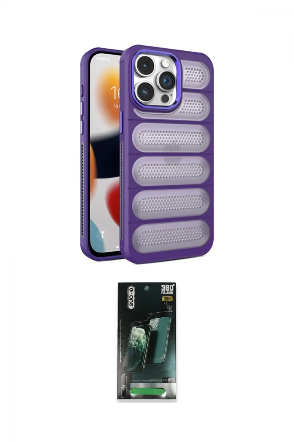 ieg™ iPhone 14 Pro Kılıf Yadigar Doku Özel Seri - Siyah 360 Mat Full Body Arka Koruyucu