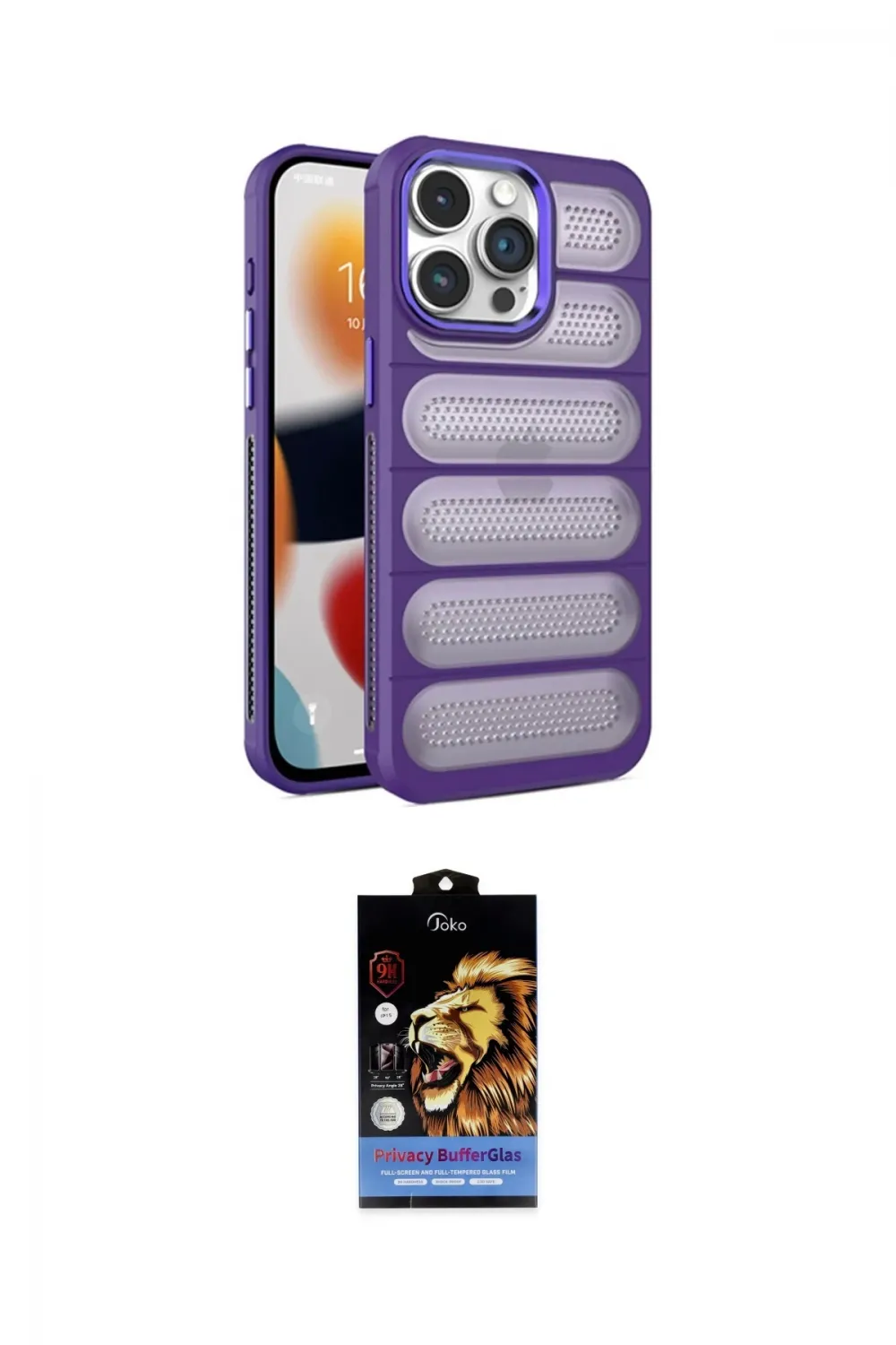 ieg™ iPhone 14 Pro Kılıf Yadigar Doku Özel Seri - Siyah Buffer Hayalet Cam Ekran Koruyucu