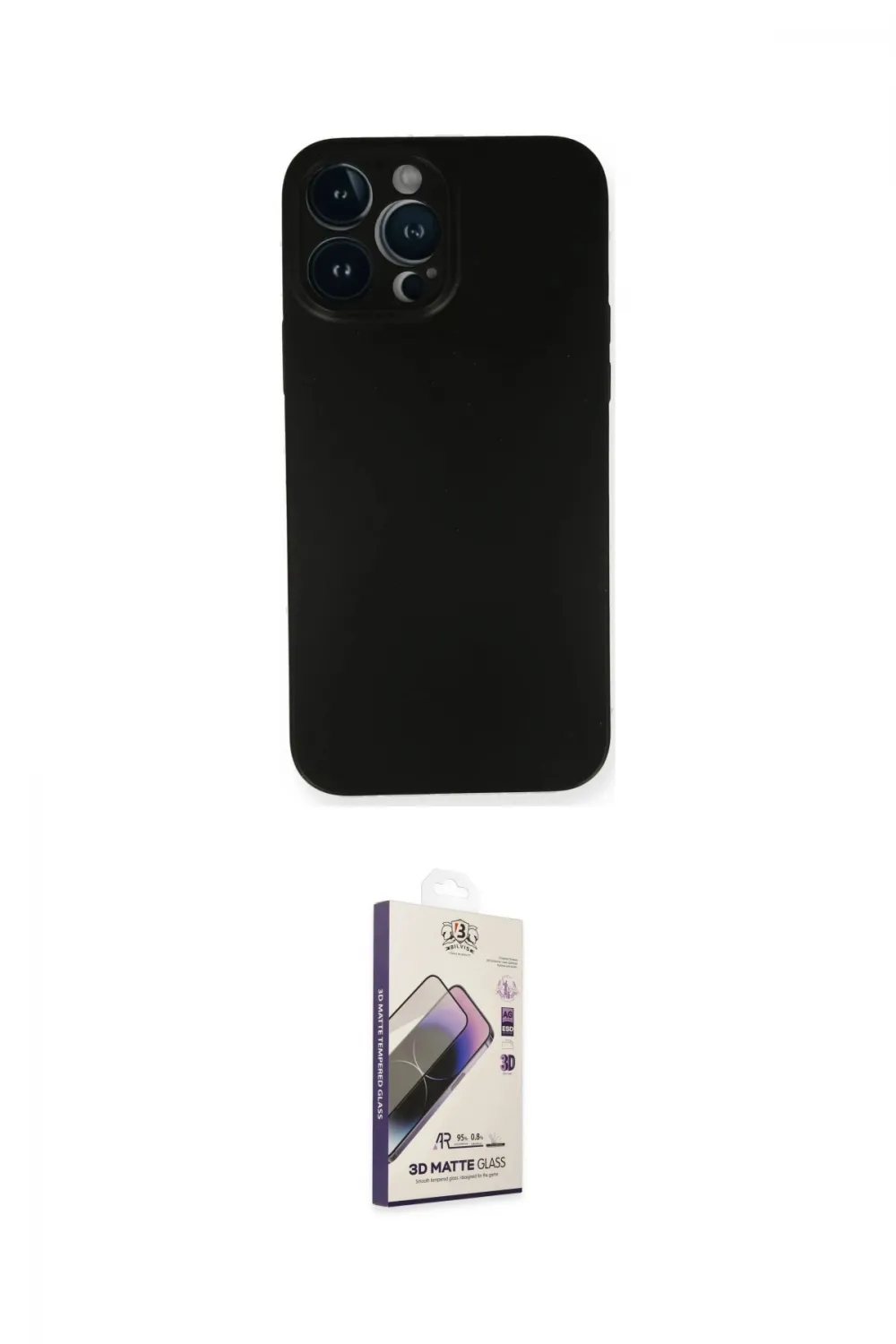 ieg™ iPhone 14 Pro Kılıf Yadigar Yansıma Serisi - Siyah Bilvis 3D Mat Cam Ekran Koruyucu