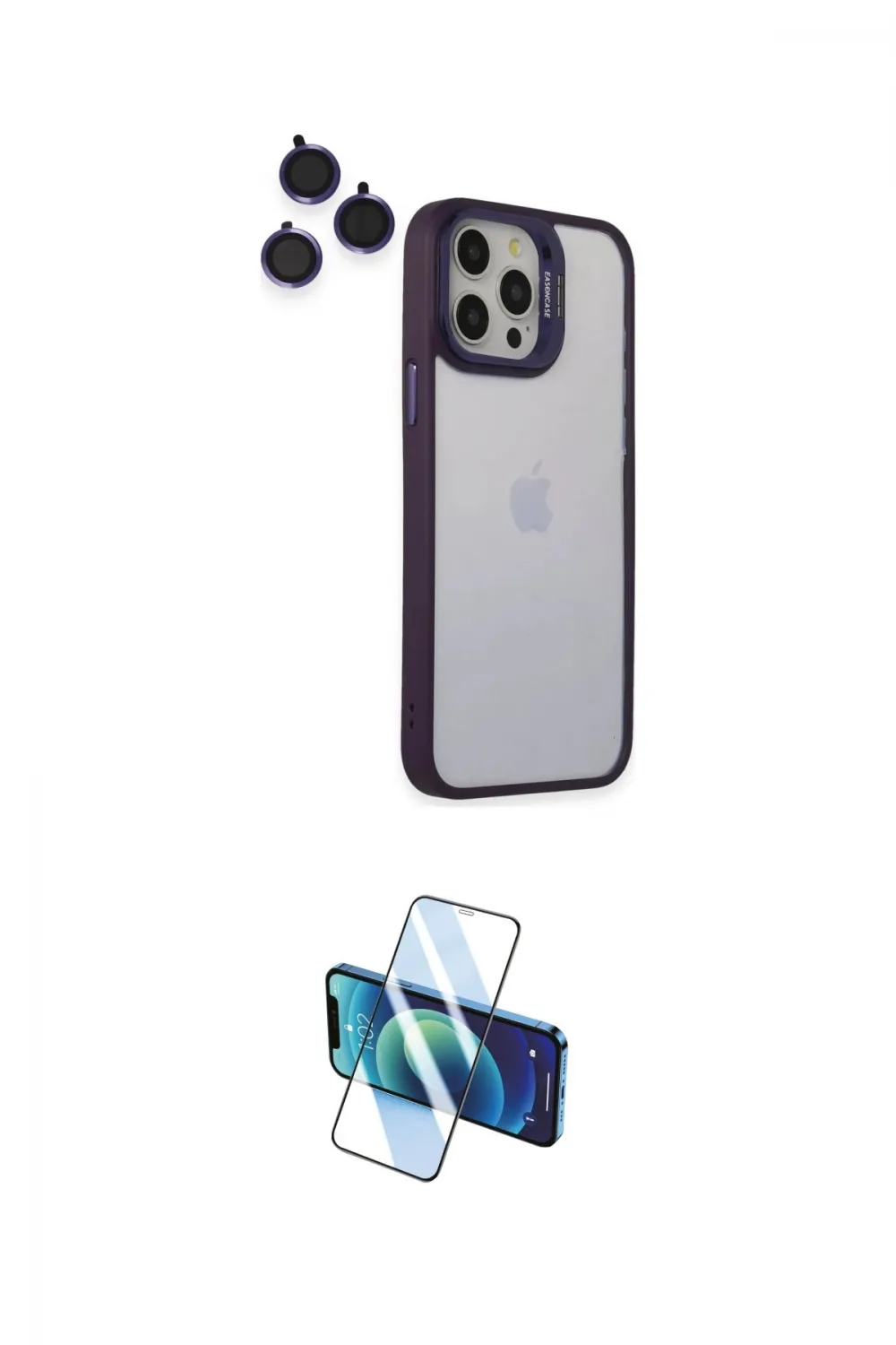 ieg™ iPhone 14 Pro Kılıf Yankı Asil Serisi - Siyah 3D Antistatik Cam Ekran Koruyucu