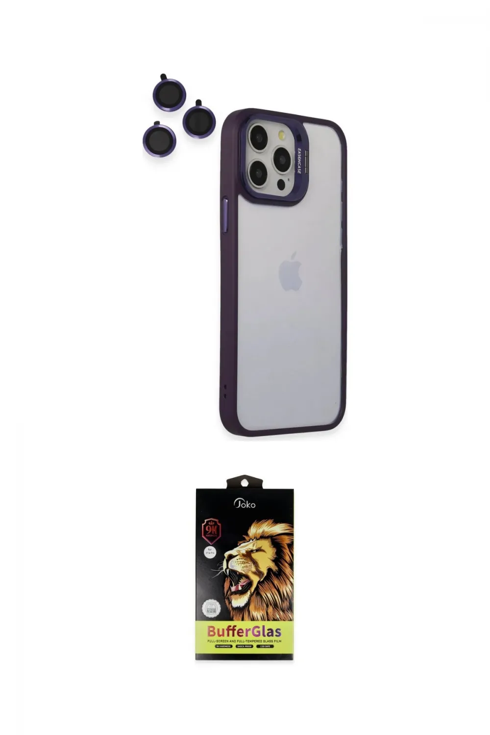 ieg™ iPhone 14 Pro Kılıf Yankı Asil Serisi - Siyah Buffer Cam Ekran Koruyucu