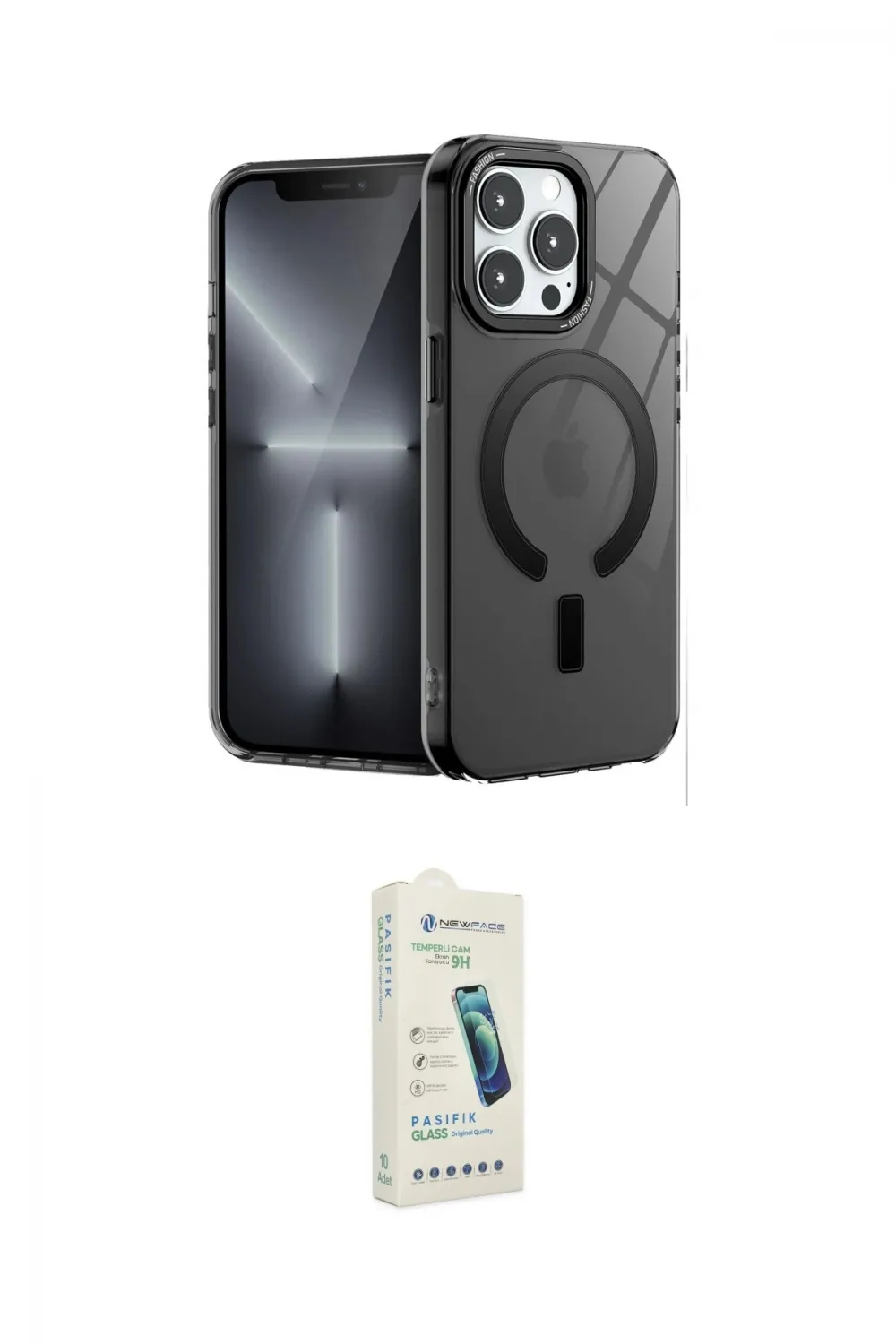 ieg™ iPhone 14 Pro Kılıf Yankı Çizgi - Şeffaf Pasifik Cam Ekran Koruyucu