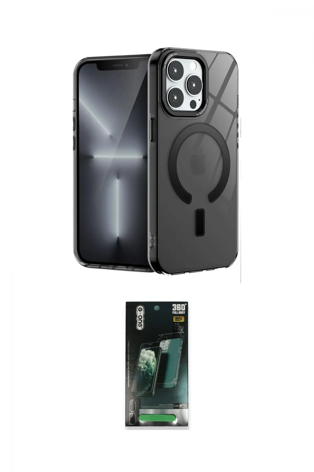 ieg™ iPhone 14 Pro Kılıf Yankı Çizgi - Siyah 360 Mat Full Body Arka Koruyucu