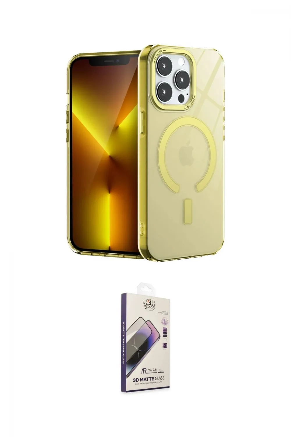 ieg™ iPhone 14 Pro Kılıf Yankı Çizgi - Siyah Bilvis 3D Mat Cam Ekran Koruyucu