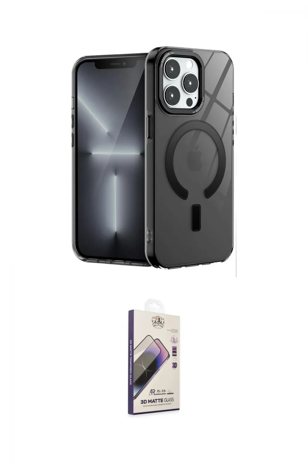 ieg™ iPhone 14 Pro Kılıf Yankı Çizgi - Siyah Bilvis 3D Mat Cam Ekran Koruyucu
