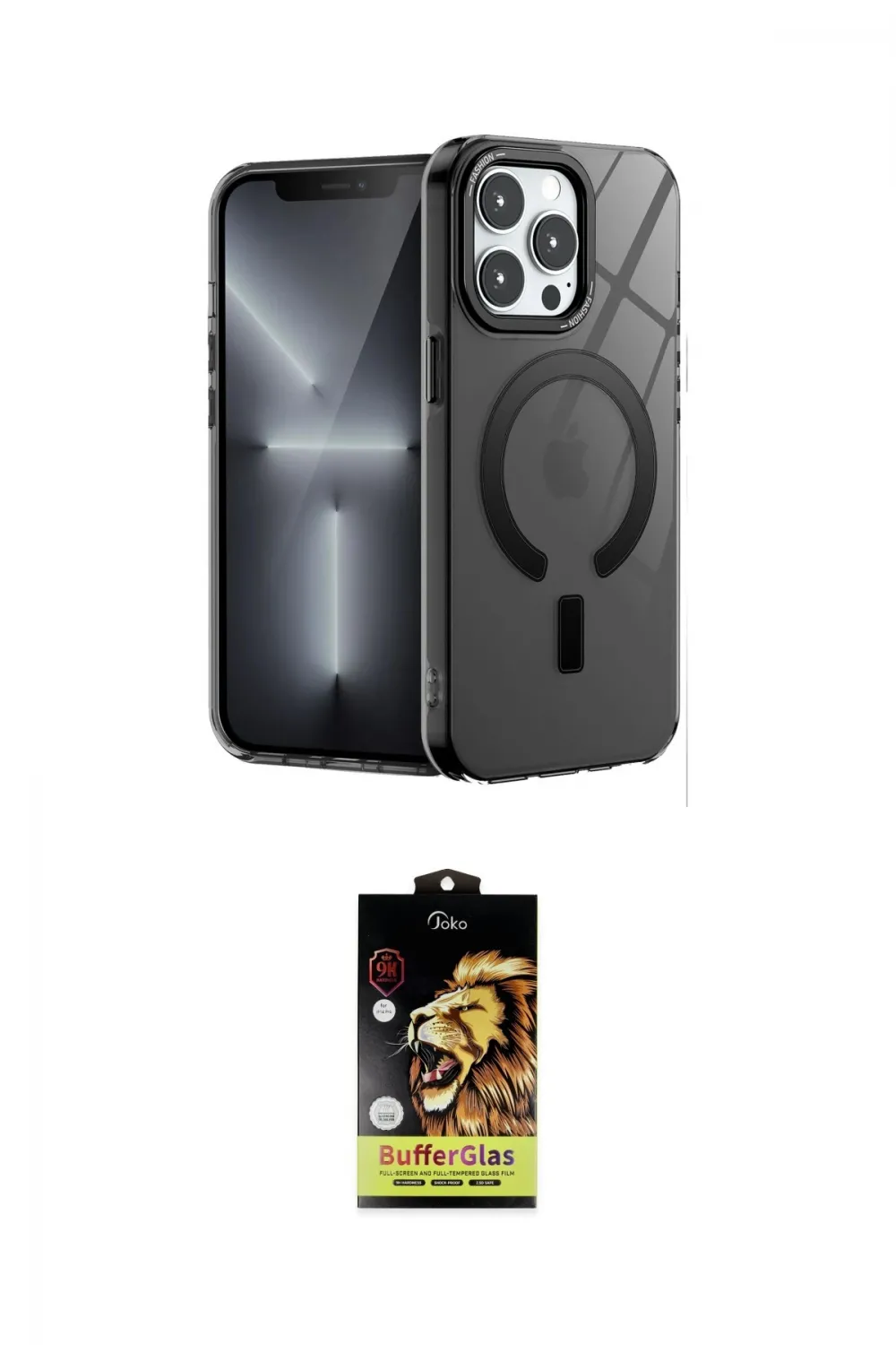 ieg™ iPhone 14 Pro Kılıf Yankı Çizgi - Siyah Buffer Cam Ekran Koruyucu