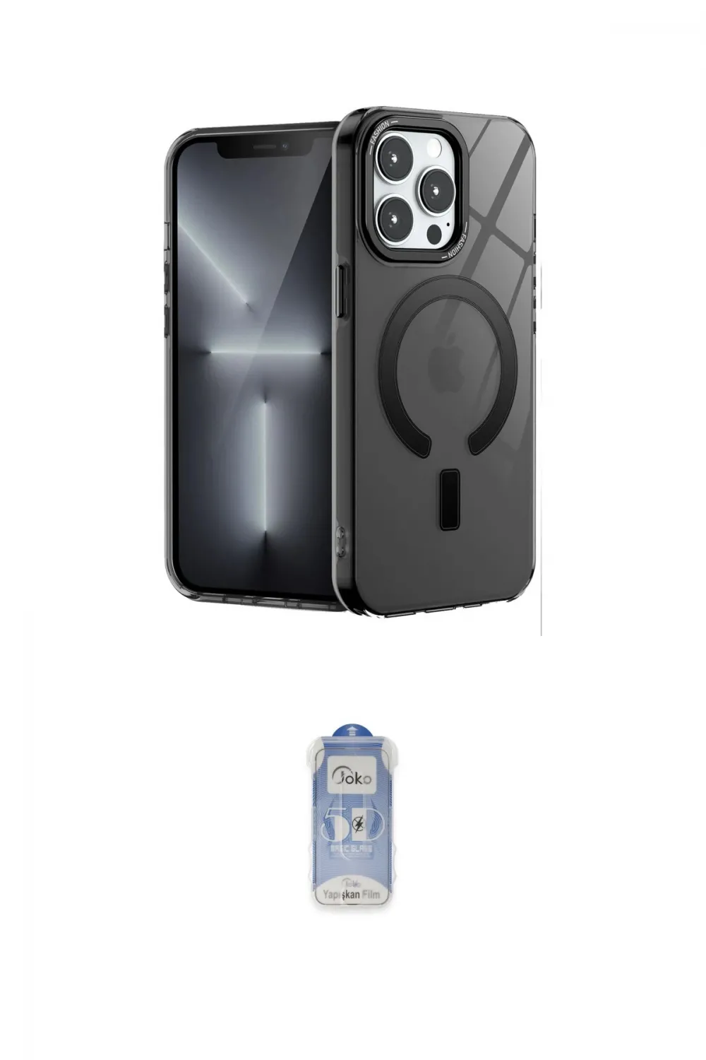 ieg™ iPhone 14 Pro Kılıf Yankı Çizgi - Siyah Joko Magic 5D Cam