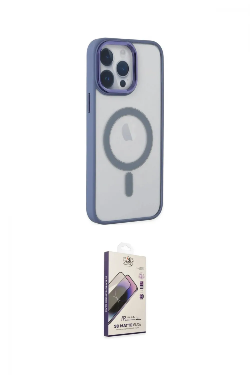 ieg™ iPhone 14 Pro Kılıf Yankı Işık Özel Seri - Siyah Bilvis 3D Mat Cam Ekran Koruyucu