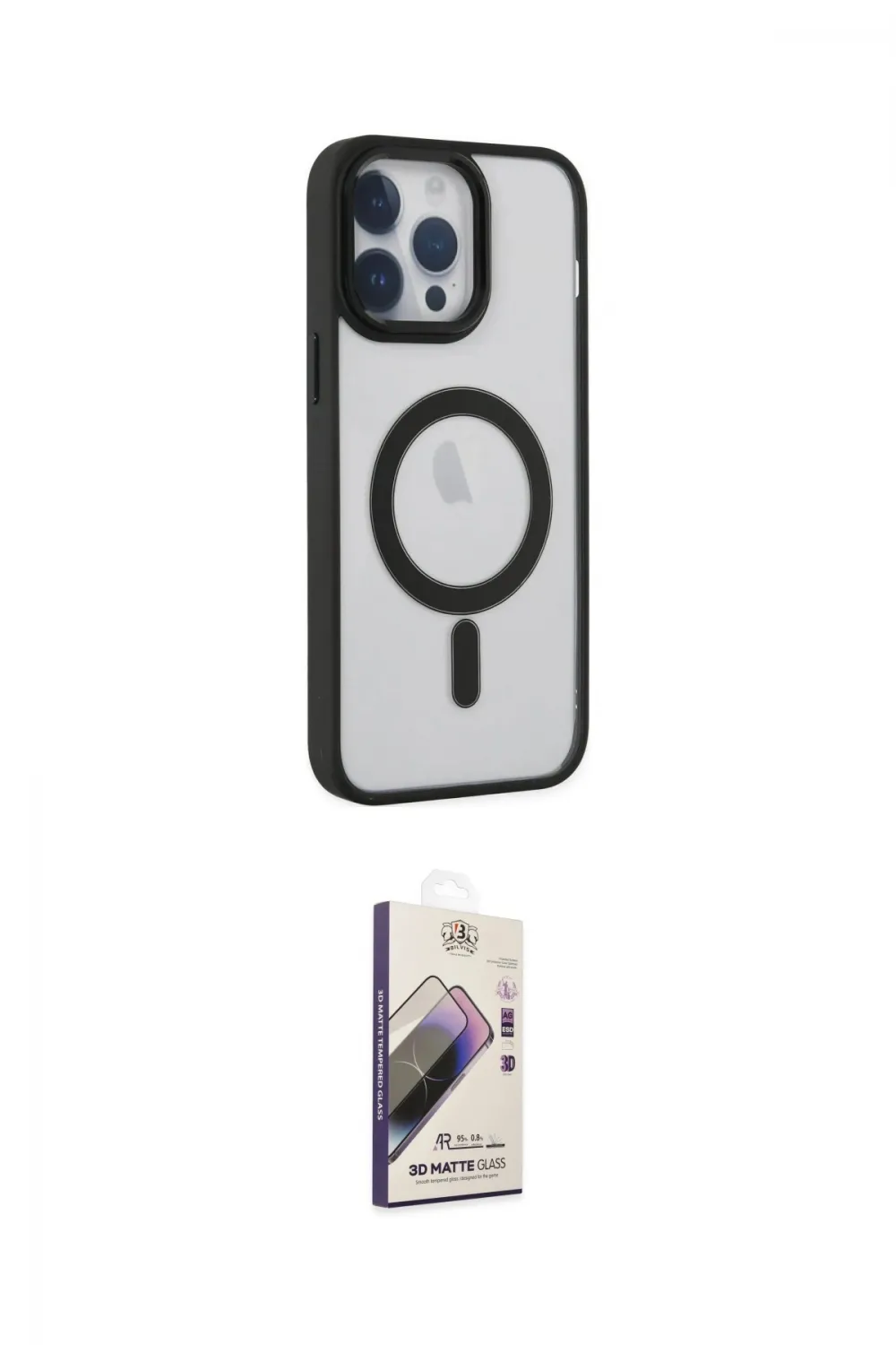 ieg™ iPhone 14 Pro Kılıf Yankı Işık Özel Seri - Siyah Bilvis 3D Mat Cam Ekran Koruyucu