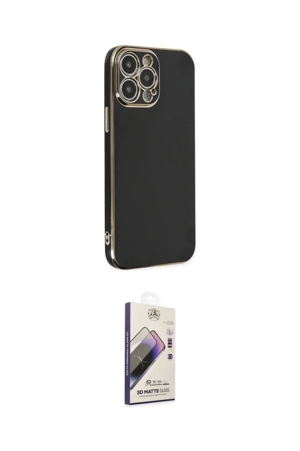 ieg™ iPhone 14 Pro Kılıf Yankı Serisi - Siyah Bilvis 3D Mat Cam Ekran Koruyucu