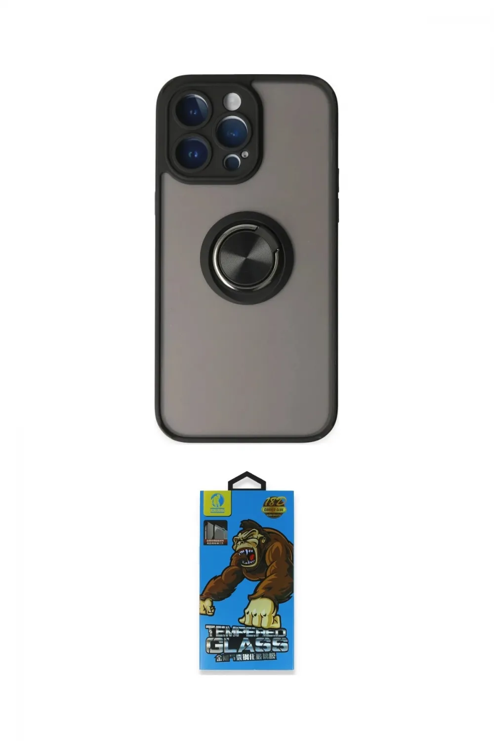 ieg™ iPhone 14 Pro Kılıf Yörünge Çizgi - Siyah 18D Cam Ekran Koruyucu