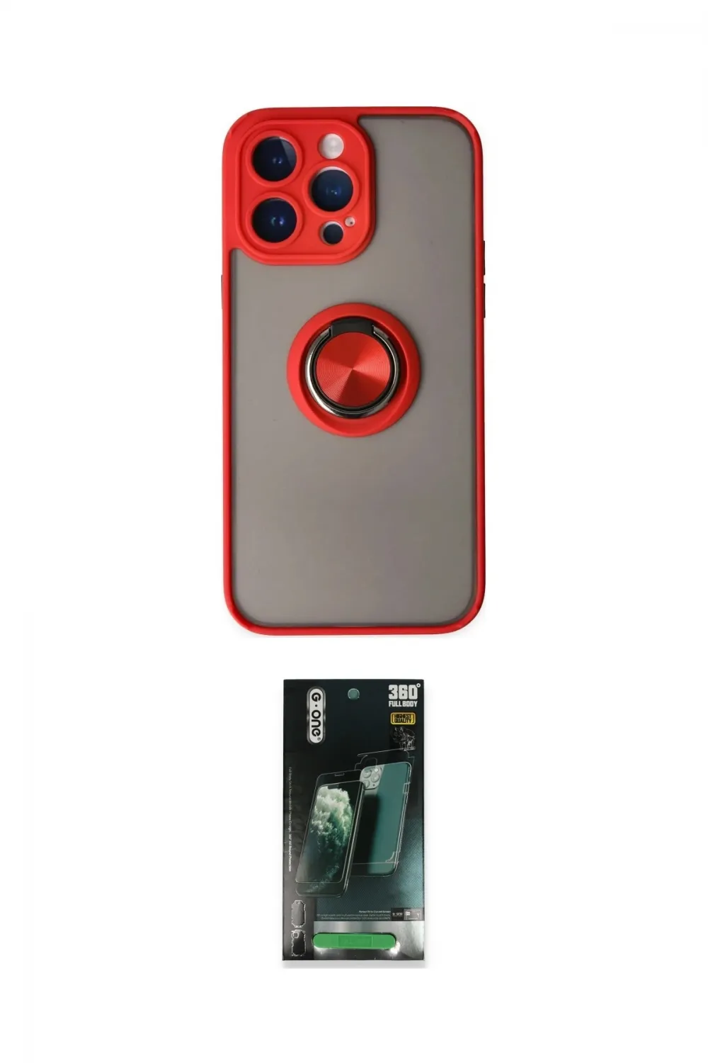 ieg™ iPhone 14 Pro Kılıf Yörünge Çizgi - Siyah 360 Mat Full Body Arka Koruyucu