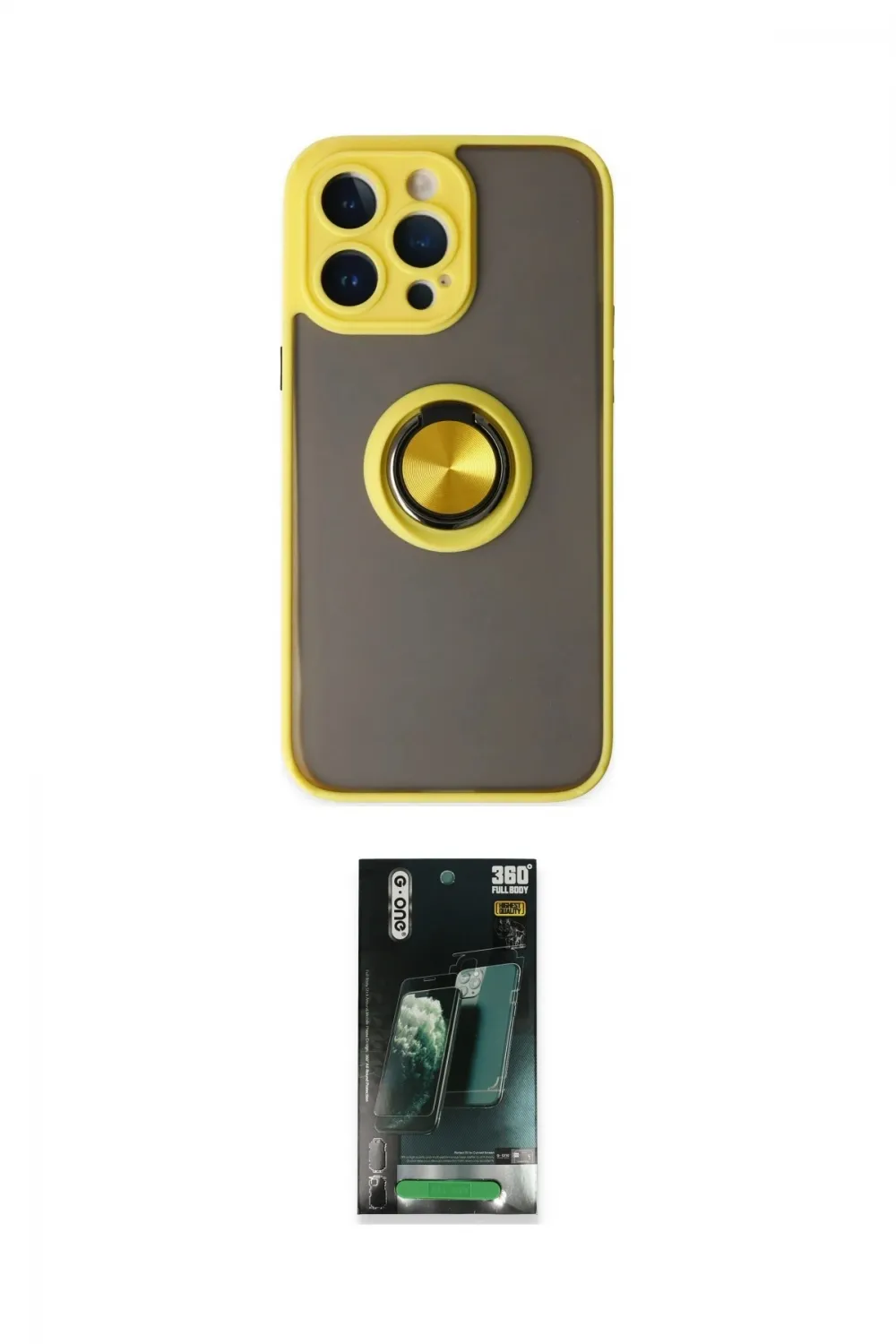 ieg™ iPhone 14 Pro Kılıf Yörünge Çizgi - Siyah 360 Mat Full Body Arka Koruyucu