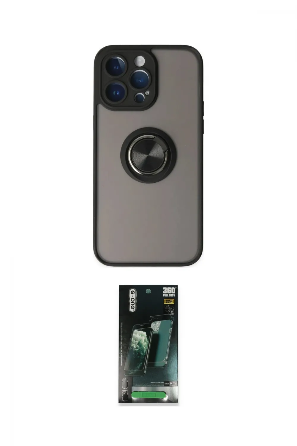 ieg™ iPhone 14 Pro Kılıf Yörünge Çizgi - Siyah 360 Mat Full Body Arka Koruyucu