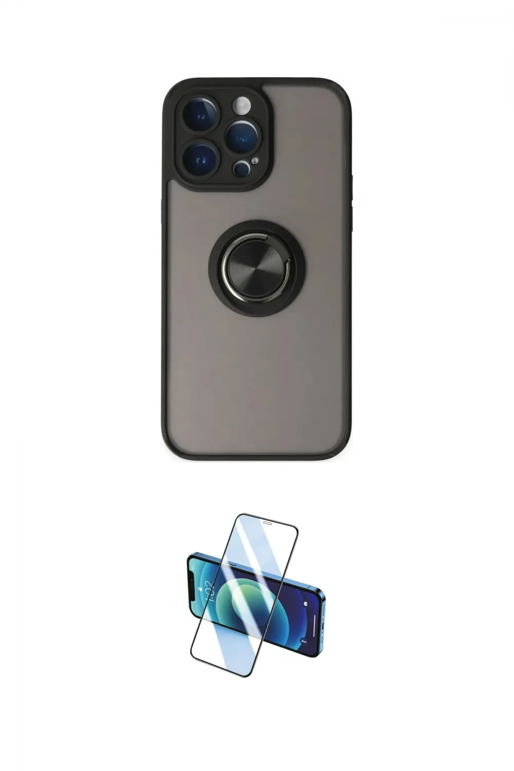 ieg™ iPhone 14 Pro Kılıf Yörünge Çizgi - Siyah 3D Antistatik Cam Ekran Koruyucu
