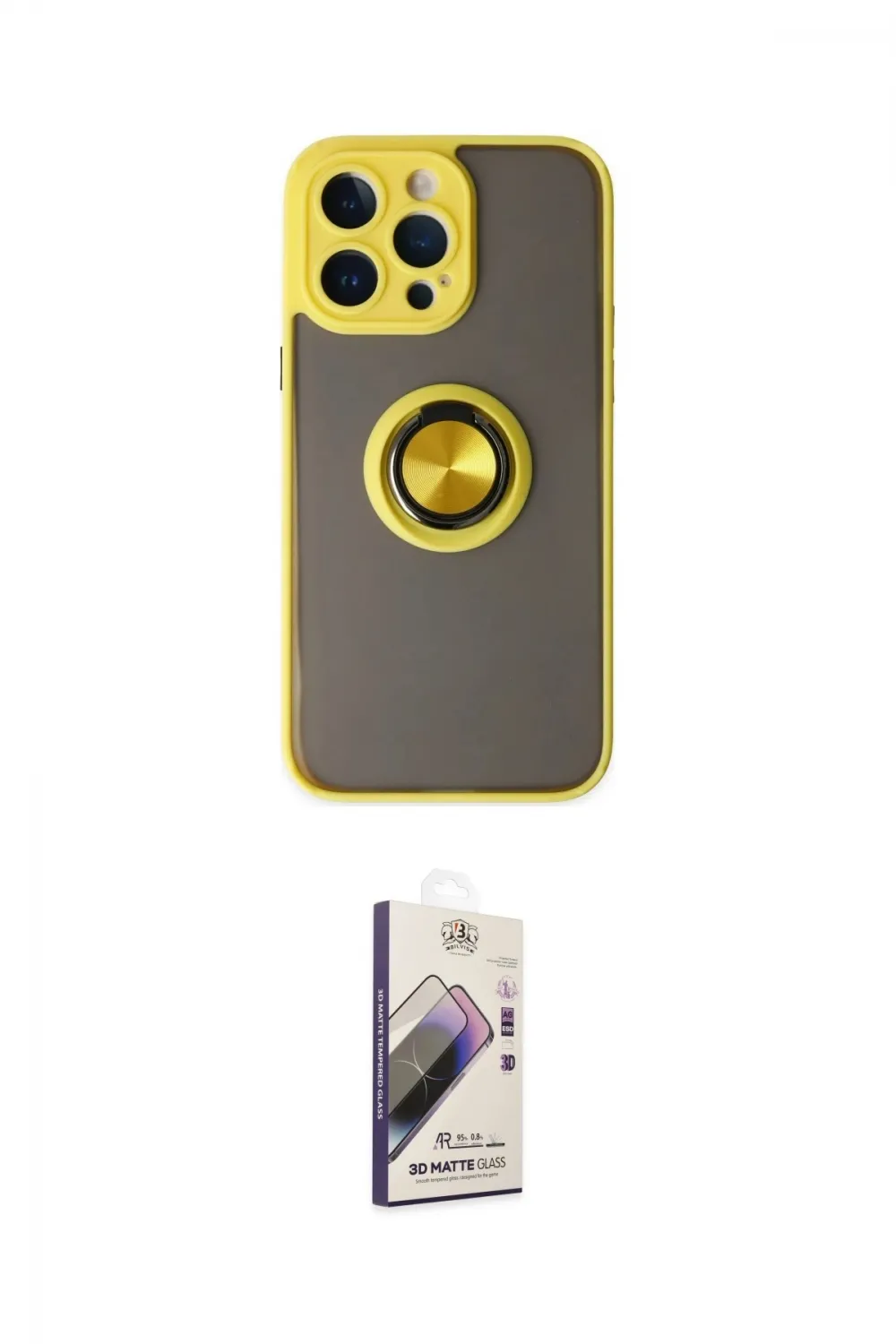 ieg™ iPhone 14 Pro Kılıf Yörünge Çizgi - Siyah Bilvis 3D Mat Cam Ekran Koruyucu