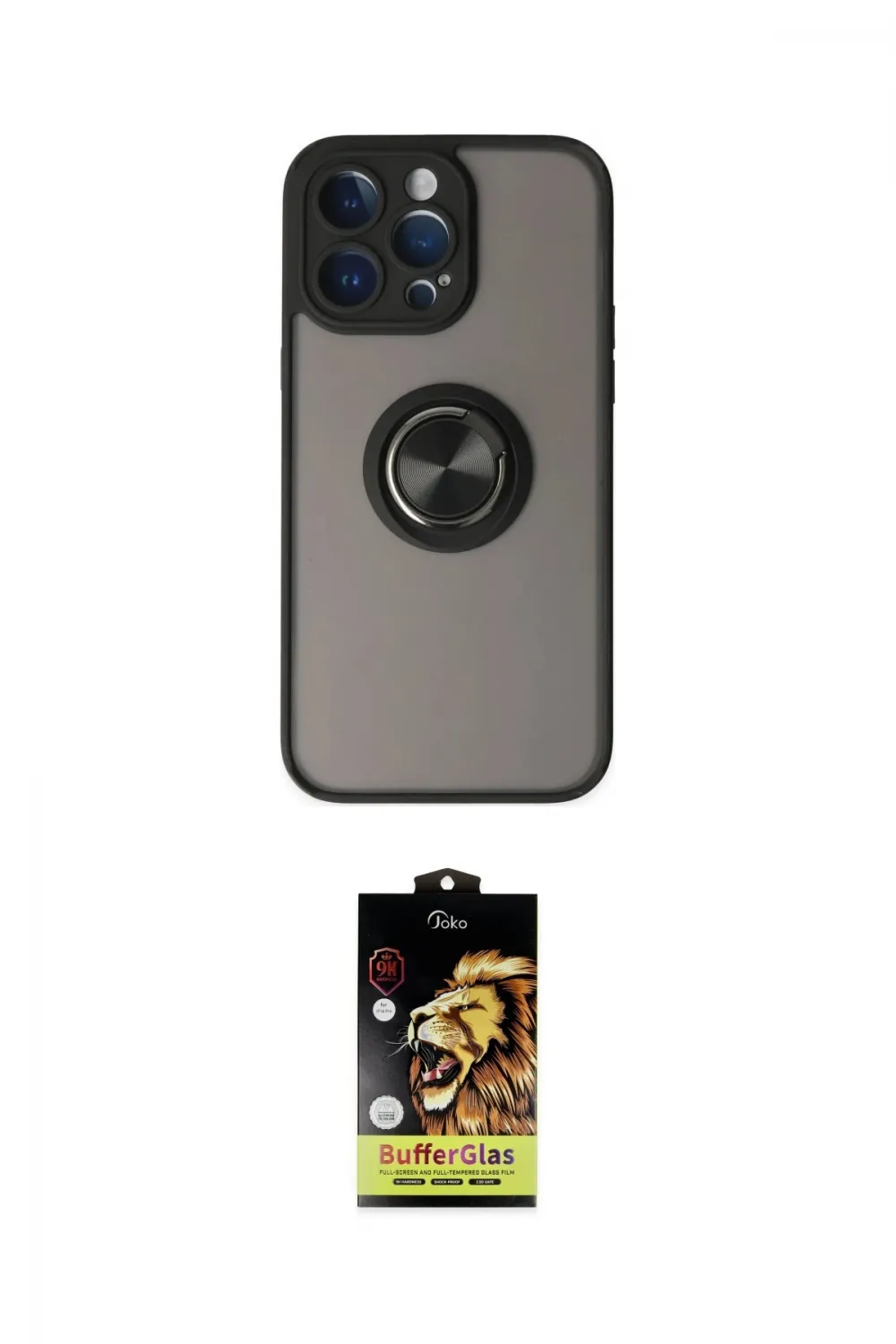 ieg™ iPhone 14 Pro Kılıf Yörünge Çizgi - Siyah Buffer Cam Ekran Koruyucu