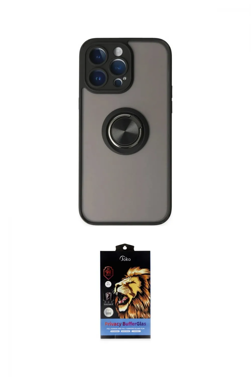ieg™ iPhone 14 Pro Kılıf Yörünge Çizgi - Siyah Buffer Hayalet Cam Ekran Koruyucu