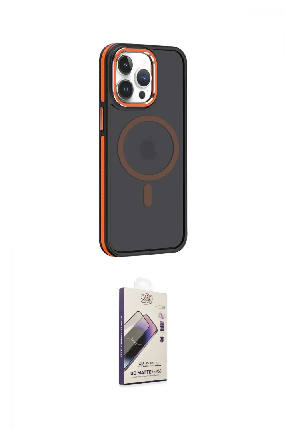 ieg™ iPhone 14 Pro Kılıf Yörünge Klasik - Siyah Bilvis 3D Mat Cam Ekran Koruyucu