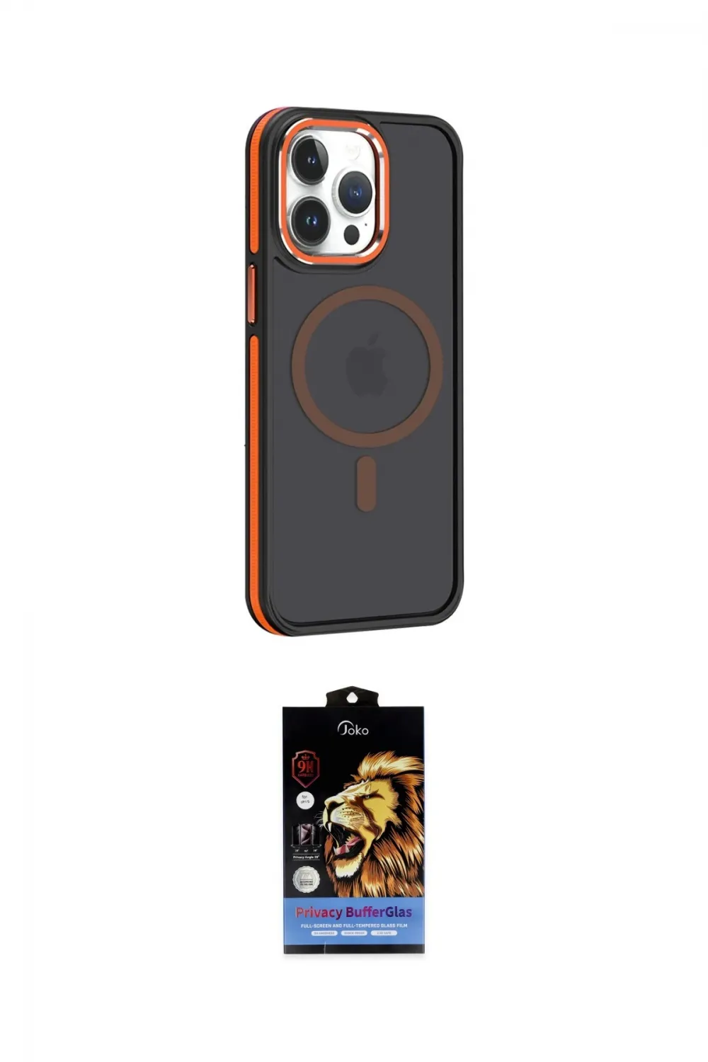 ieg™ iPhone 14 Pro Kılıf Yörünge Klasik - Siyah Buffer Hayalet Cam Ekran Koruyucu
