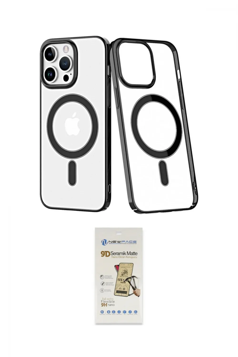 ieg™ iPhone 14 Pro Kılıf Yörünge Minimal - Siyah Mat Seramik Nano Ekran Koruyucu
