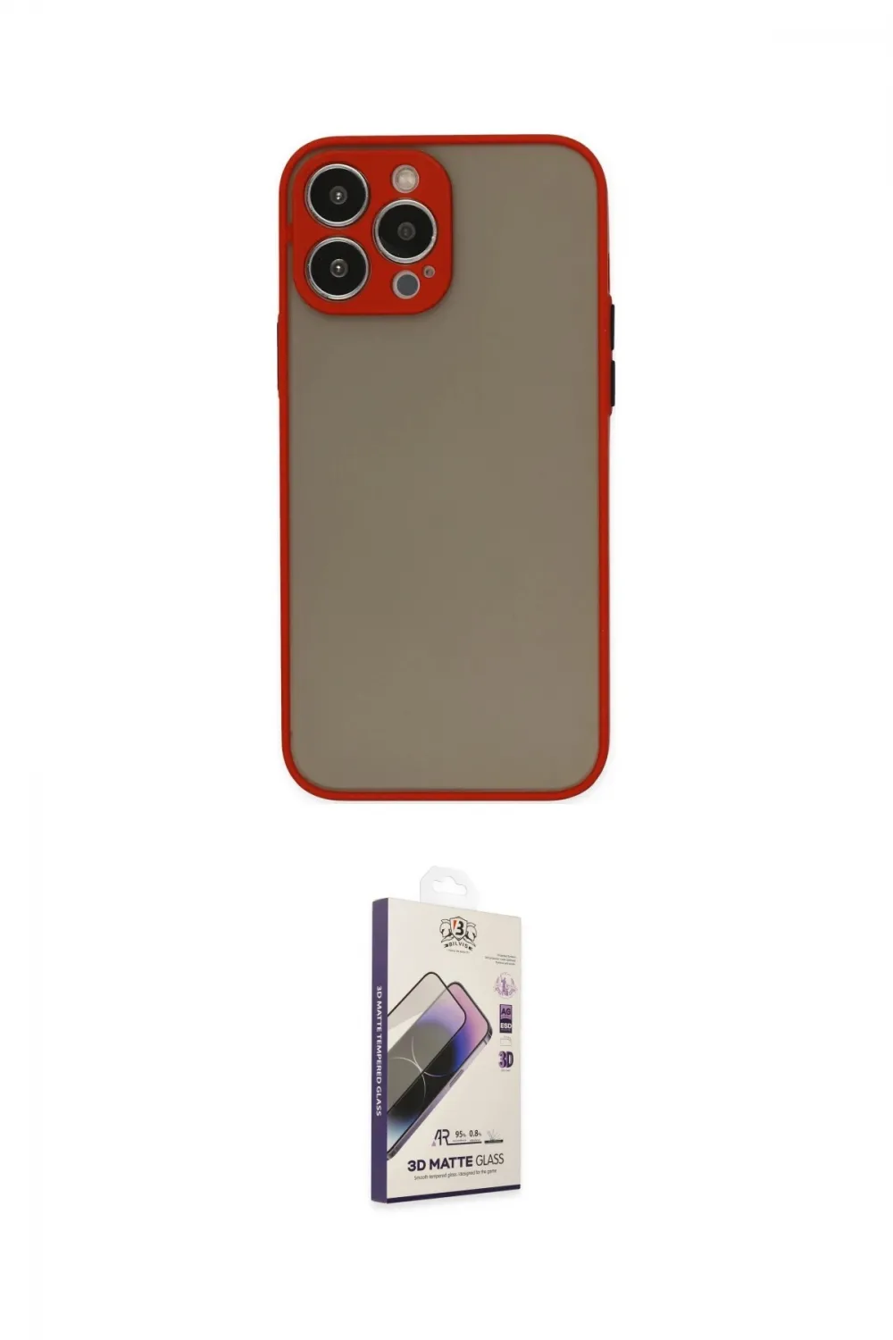 ieg™ iPhone 14 Pro Max Kılıf Ahenk Çizgi Serisi - Siyah Bilvis 3D Mat Cam Ekran Koruyucu