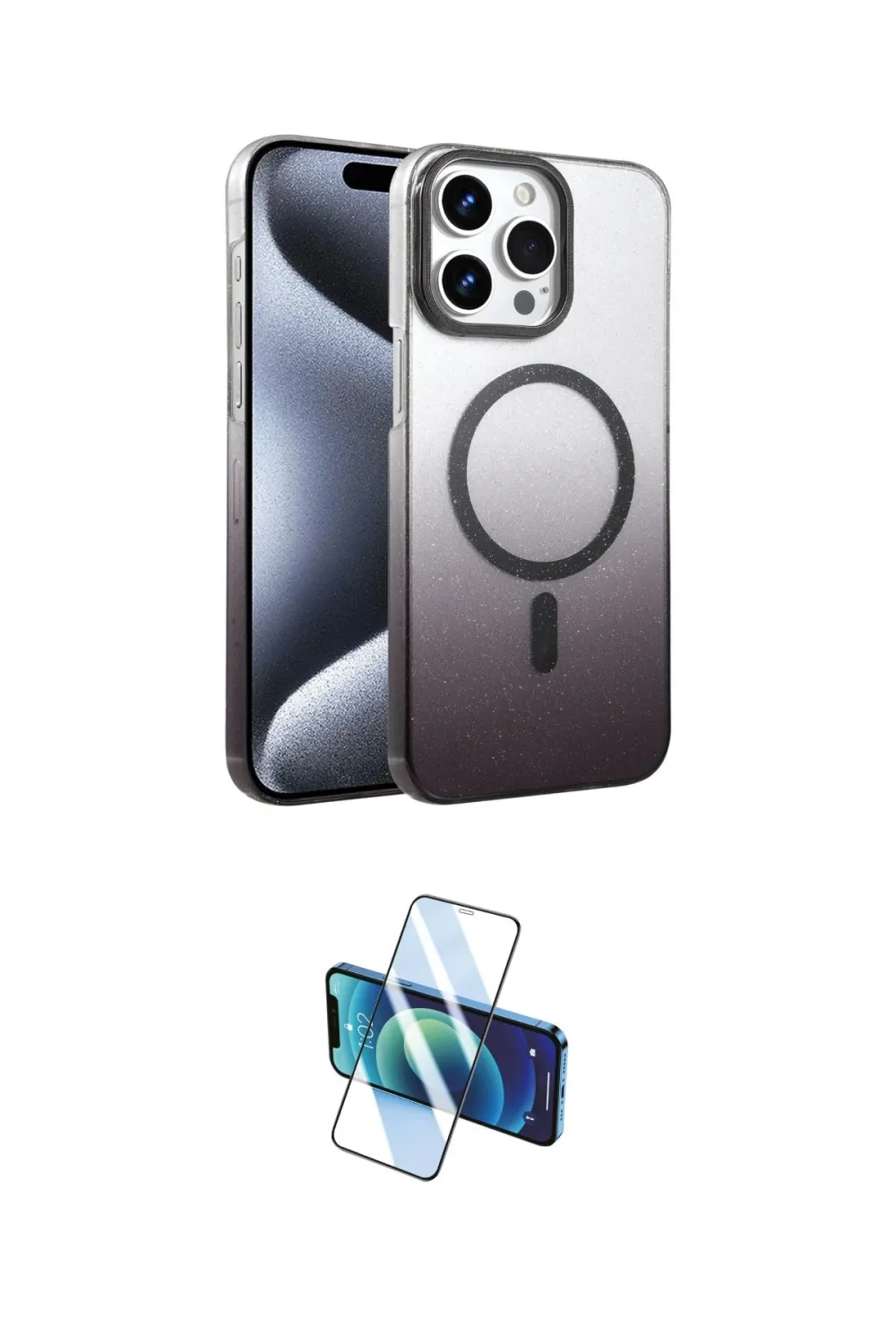 ieg™ iPhone 14 Pro Max Kılıf Ahenk Doku Özel Seri - Siyah 3D Antistatik Cam Ekran Koruyucu