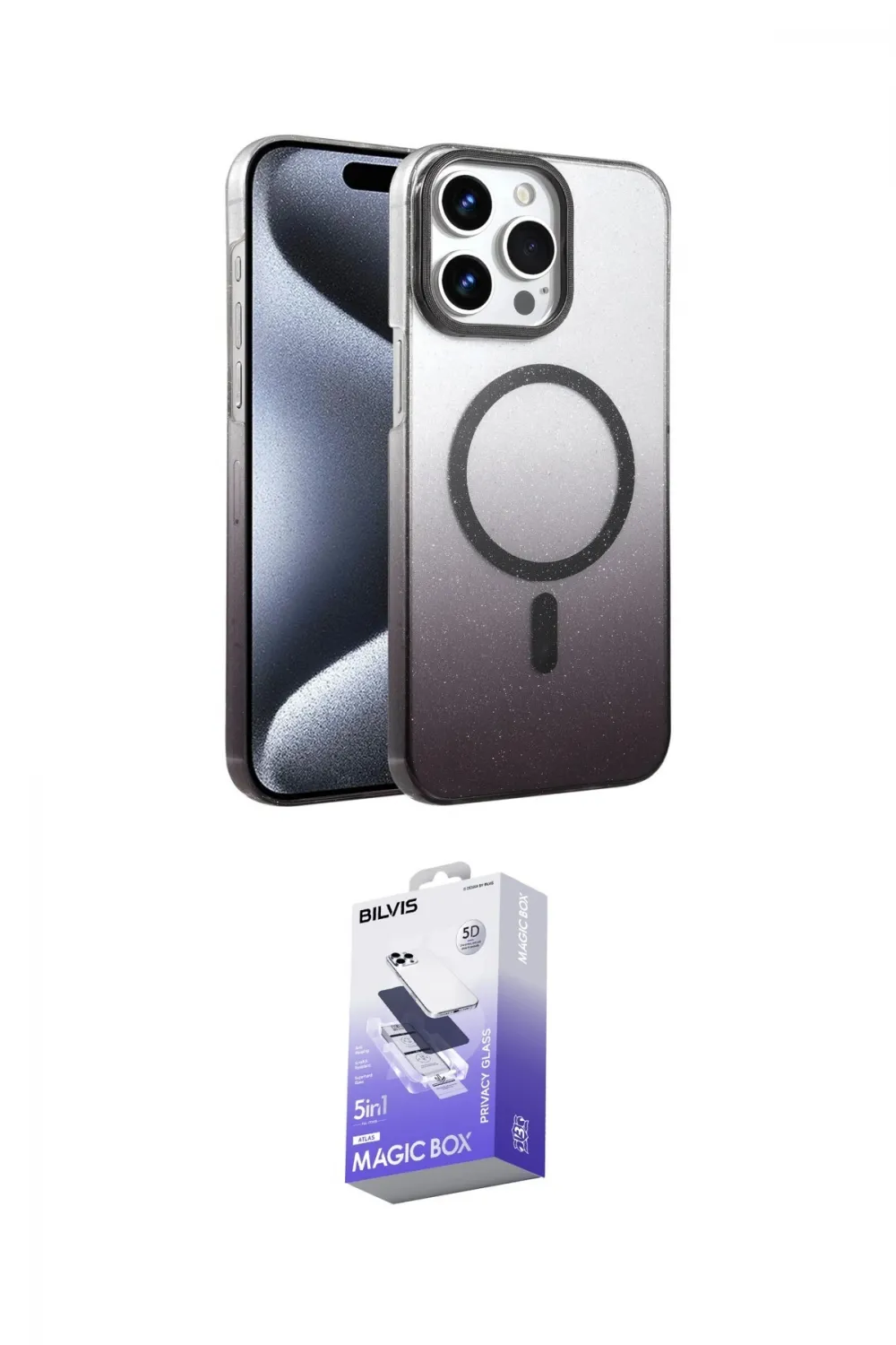 ieg™ iPhone 14 Pro Max Kılıf Ahenk Doku Özel Seri - Siyah Bilvis 5in1 5D Magic Hayalet Cam Ekran Koruyucu