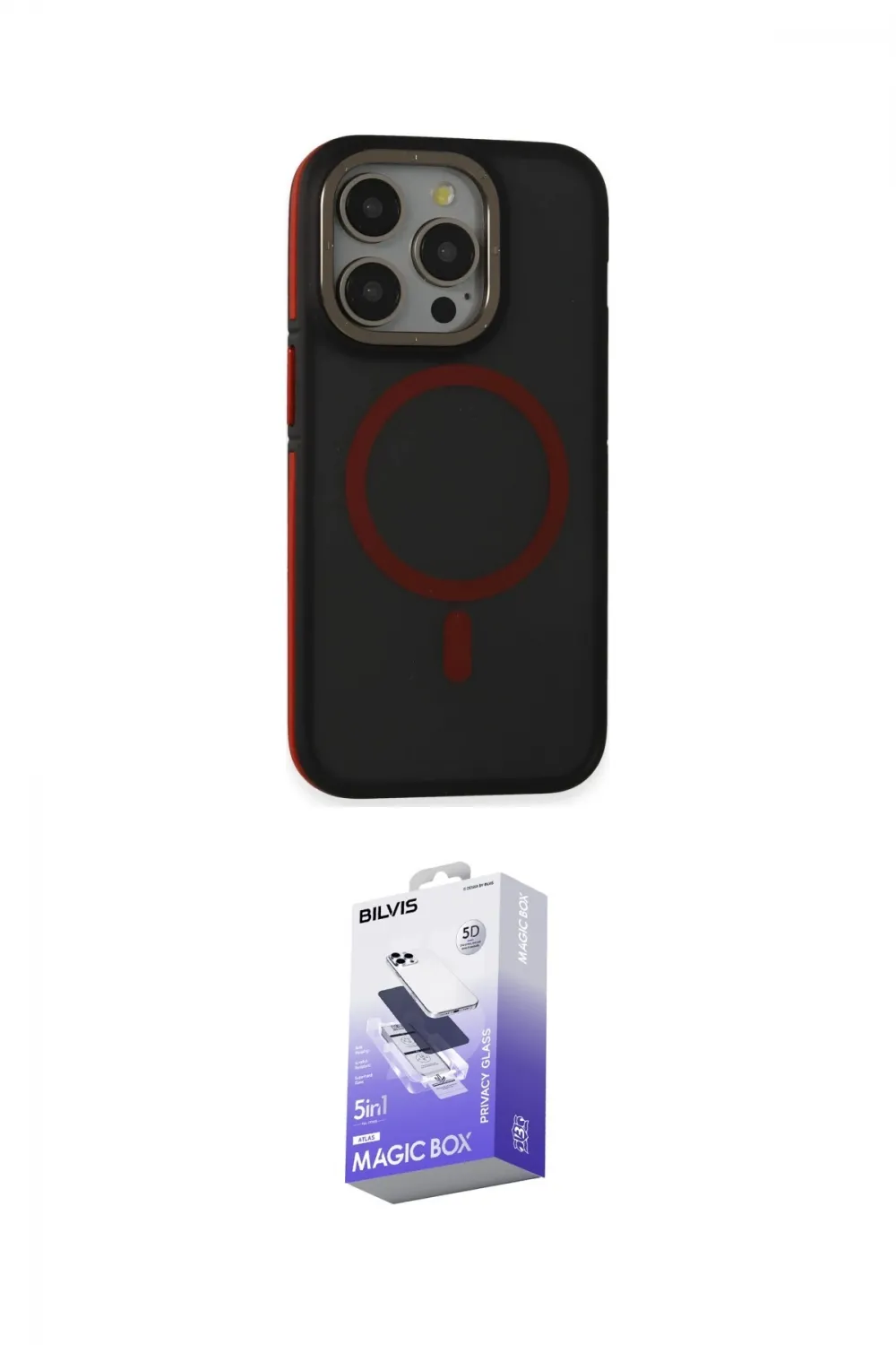 ieg™ iPhone 14 Pro Max Kılıf Ahenk Form Serisi - Siyah Bilvis 5in1 5D Magic Hayalet Cam Ekran Koruyucu