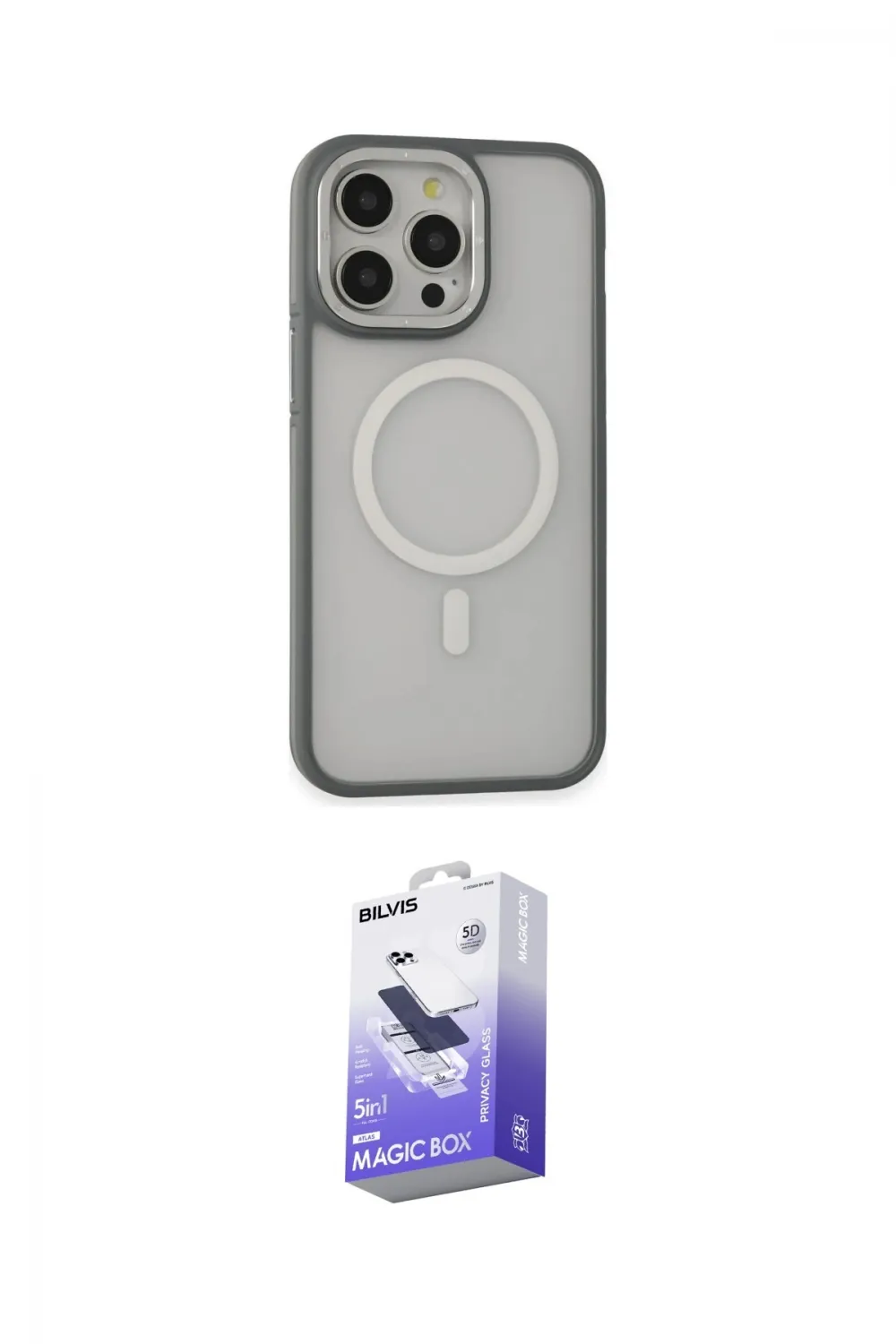ieg™ iPhone 14 Pro Max Kılıf Ahenk Form Serisi - Siyah Bilvis 5in1 5D Magic Hayalet Cam Ekran Koruyucu