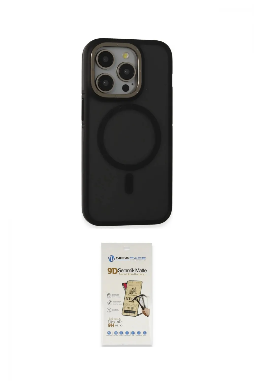 ieg™ iPhone 14 Pro Max Kılıf Ahenk Form Serisi - Siyah Mat Seramik Nano Ekran Koruyucu