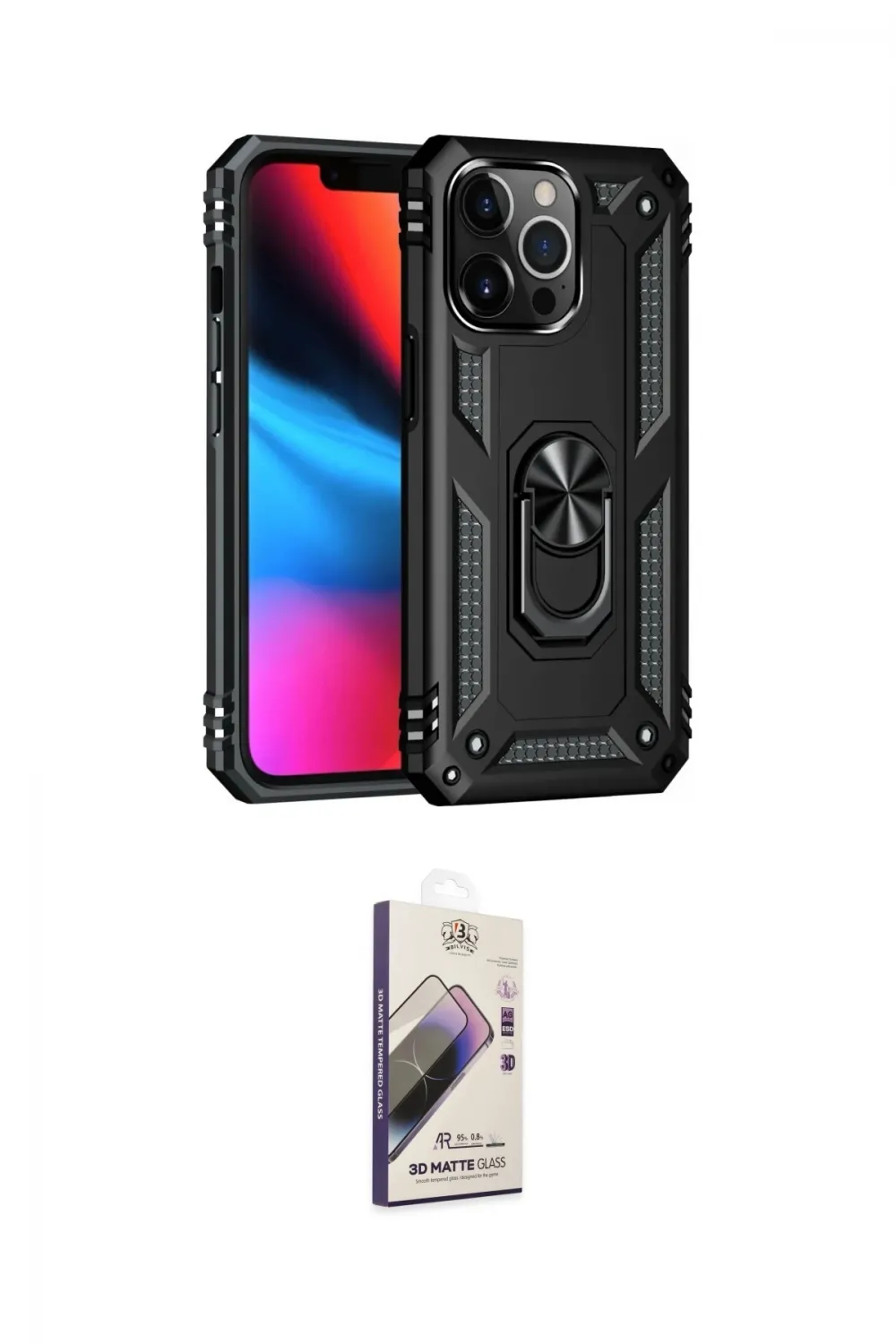 ieg™ iPhone 14 Pro Max Kılıf Ahenk Klasik Koleksiyonu - Siyah Bilvis 3D Mat Cam Ekran Koruyucu