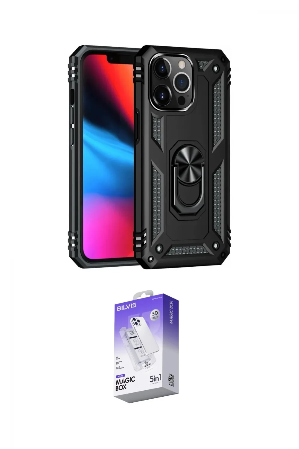 ieg™ iPhone 14 Pro Max Kılıf Ahenk Klasik Koleksiyonu - Siyah Bilvis 5in1 3D Magic Cam Ekran Koruyucu