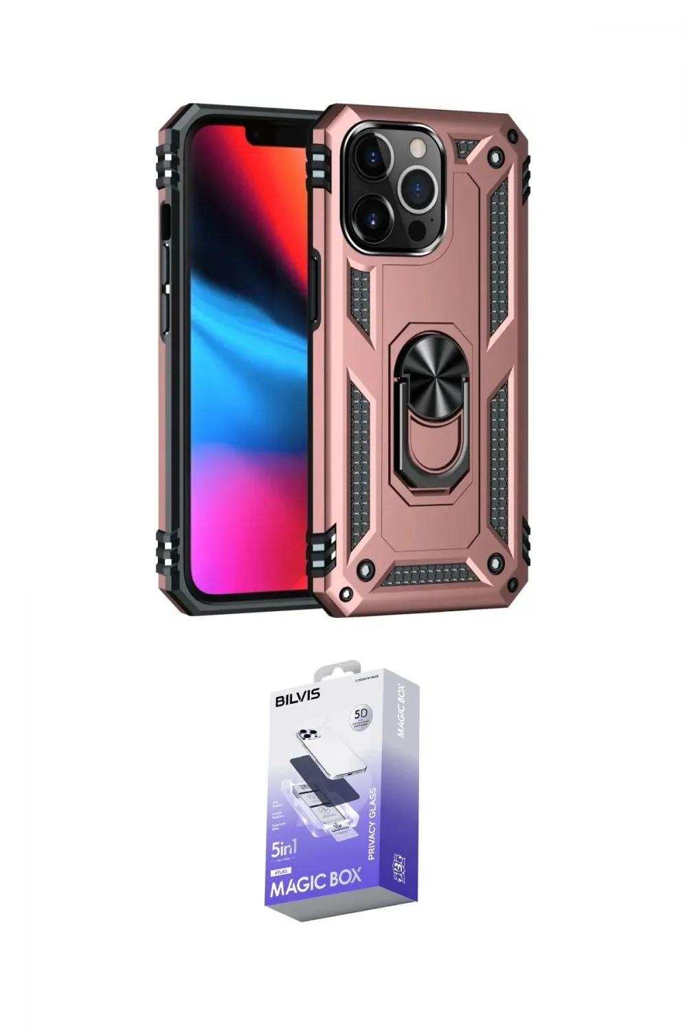 ieg™ iPhone 14 Pro Max Kılıf Ahenk Klasik Koleksiyonu - Siyah Bilvis 5in1 5D Magic Hayalet Cam Ekran Koruyucu