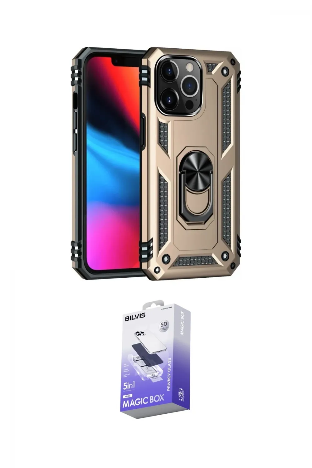 ieg™ iPhone 14 Pro Max Kılıf Ahenk Klasik Koleksiyonu - Siyah Bilvis 5in1 5D Magic Hayalet Cam Ekran Koruyucu