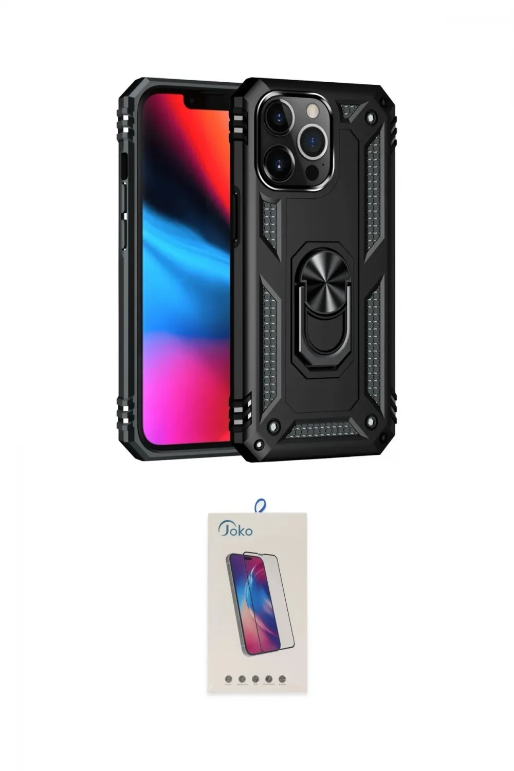 ieg™ iPhone 14 Pro Max Kılıf Ahenk Klasik Koleksiyonu - Siyah Joko 5D Cam