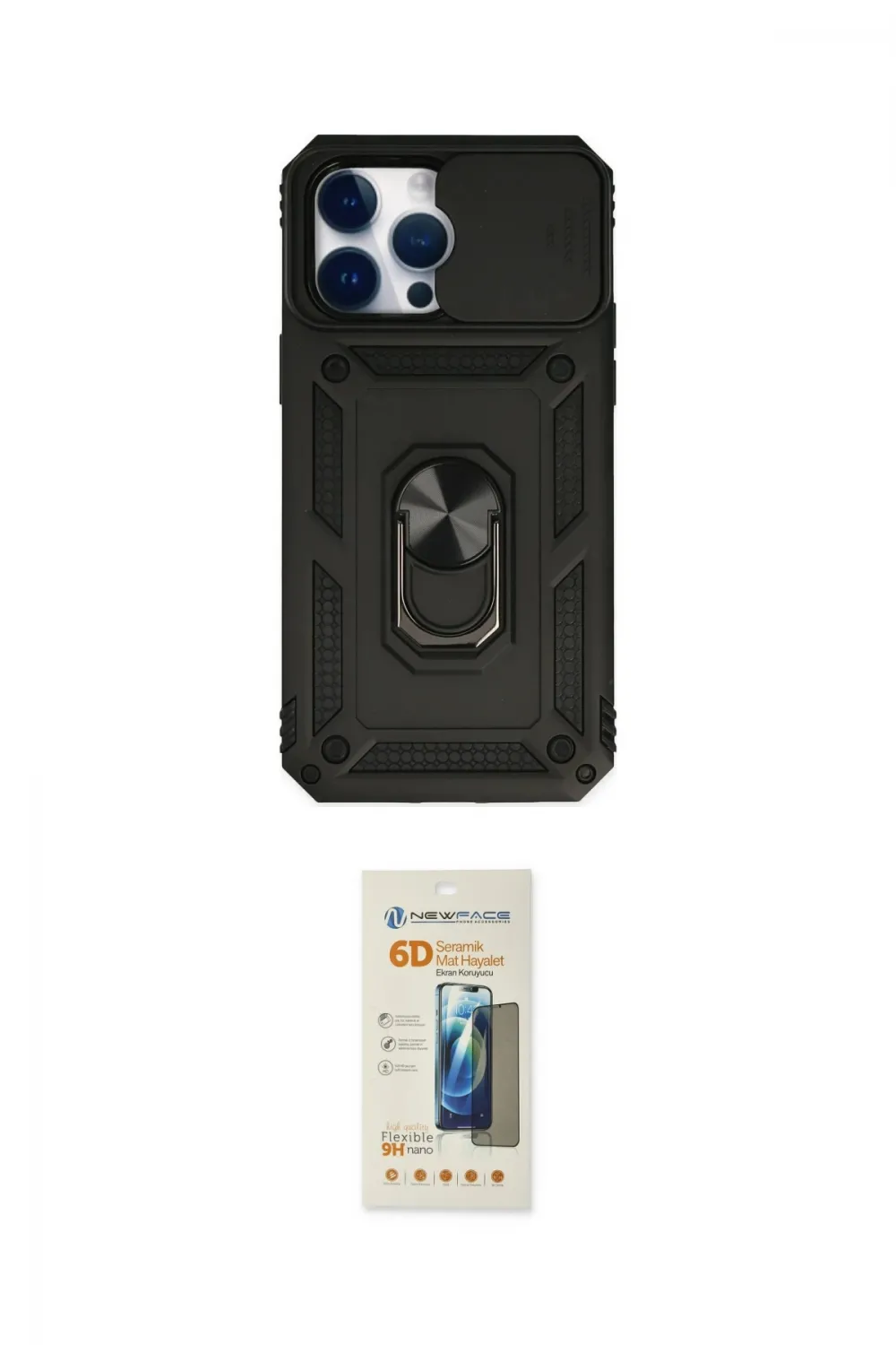 ieg™ iPhone 14 Pro Max Kılıf Ahenk Klasik - Siyah 6D Mat Seramik Hayalet Nano Ekran Koruyucu