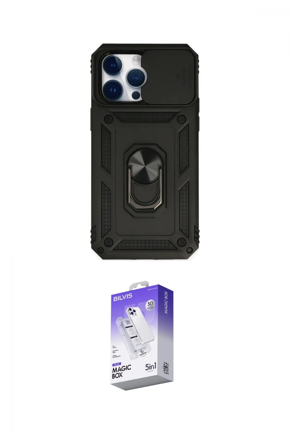 ieg™ iPhone 14 Pro Max Kılıf Ahenk Klasik - Siyah Bilvis 5in1 3D Magic Cam Ekran Koruyucu