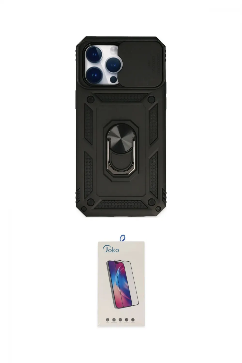 ieg™ iPhone 14 Pro Max Kılıf Ahenk Klasik - Siyah Joko 5D Cam