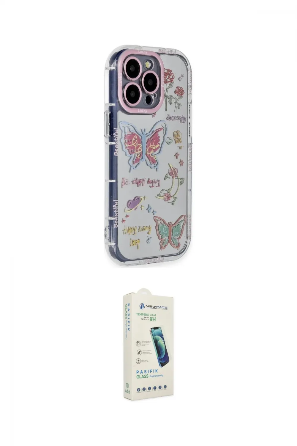 ieg™ iPhone 14 Pro Max Kılıf Ahenk Modern Serisi - Şeffaf Pasifik Cam Ekran Koruyucu
