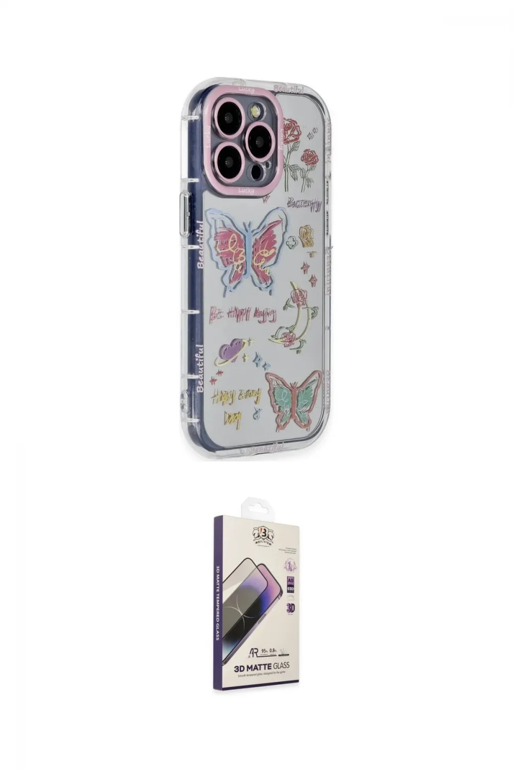 ieg™ iPhone 14 Pro Max Kılıf Ahenk Modern Serisi - Siyah Bilvis 3D Mat Cam Ekran Koruyucu