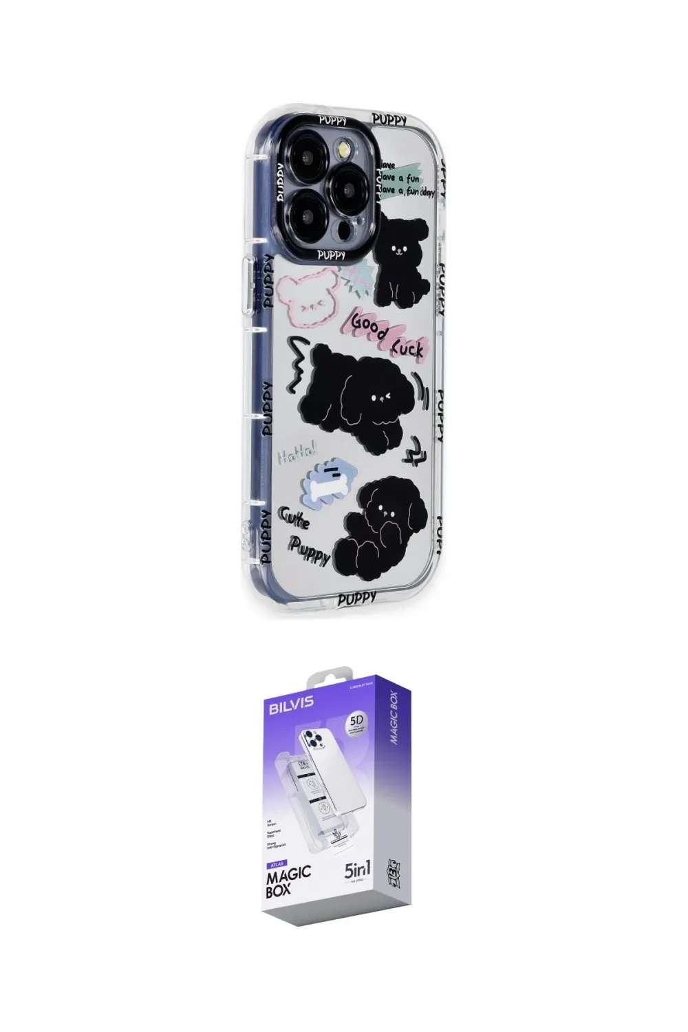 ieg™ iPhone 14 Pro Max Kılıf Ahenk Modern Serisi - Siyah Bilvis 5in1 3D Magic Cam Ekran Koruyucu