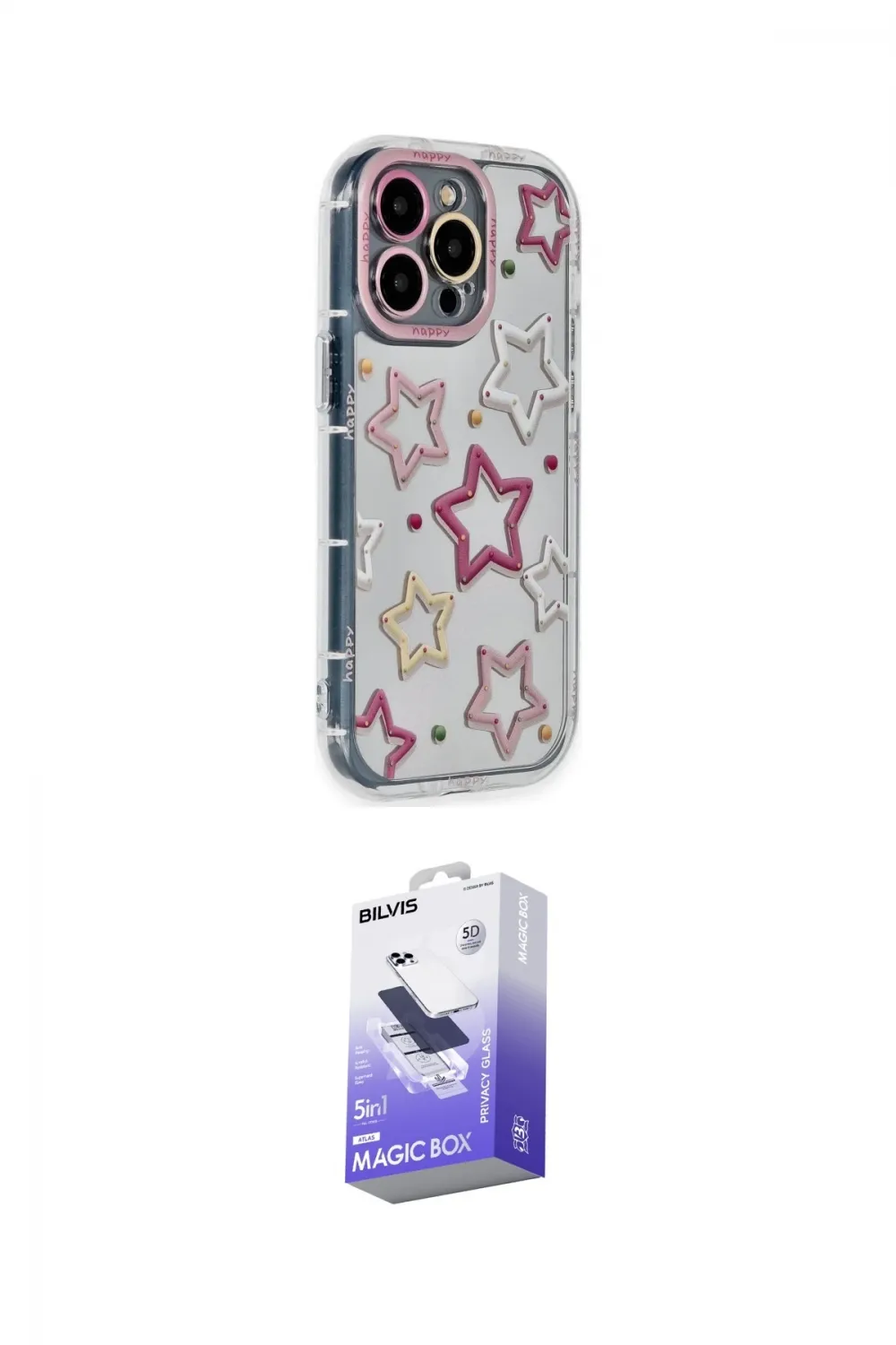 ieg™ iPhone 14 Pro Max Kılıf Ahenk Modern Serisi - Siyah Bilvis 5in1 5D Magic Hayalet Cam Ekran Koruyucu