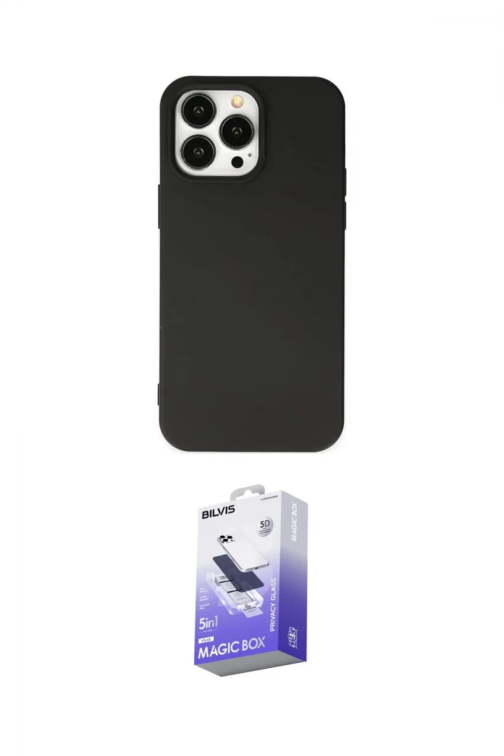 ieg™ iPhone 14 Pro Max Kılıf Ahenk Serisi - Siyah Bilvis 5in1 5D Magic Hayalet Cam Ekran Koruyucu