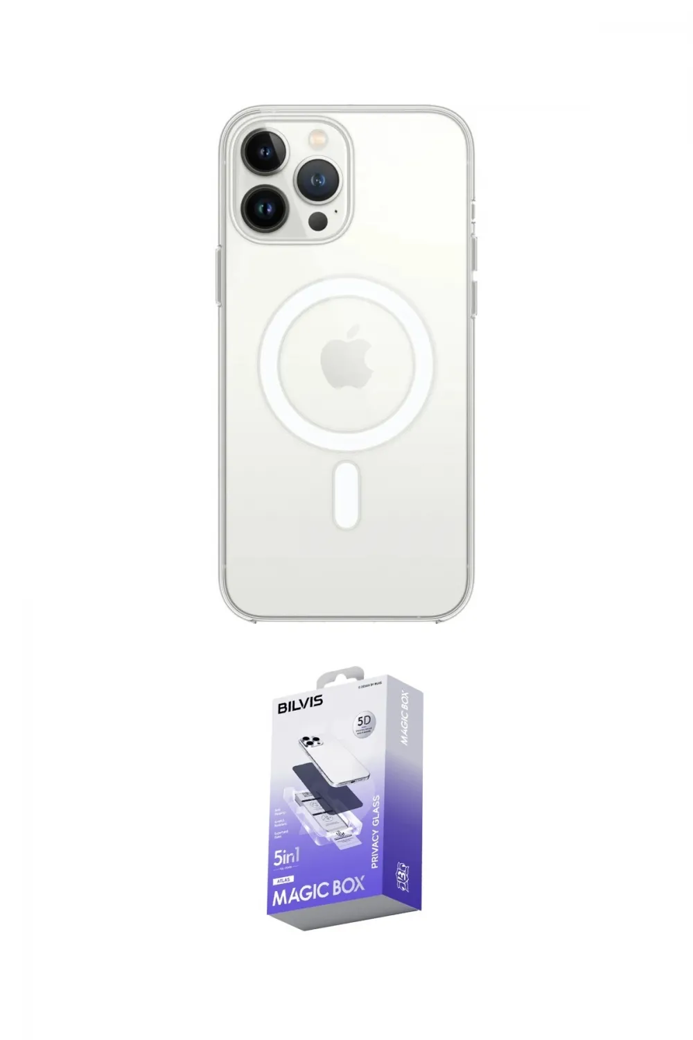 ieg™ iPhone 14 Pro Max Kılıf Ahenk Yansıma Prime - Siyah Bilvis 5in1 5D Magic Hayalet Cam Ekran Koruyucu