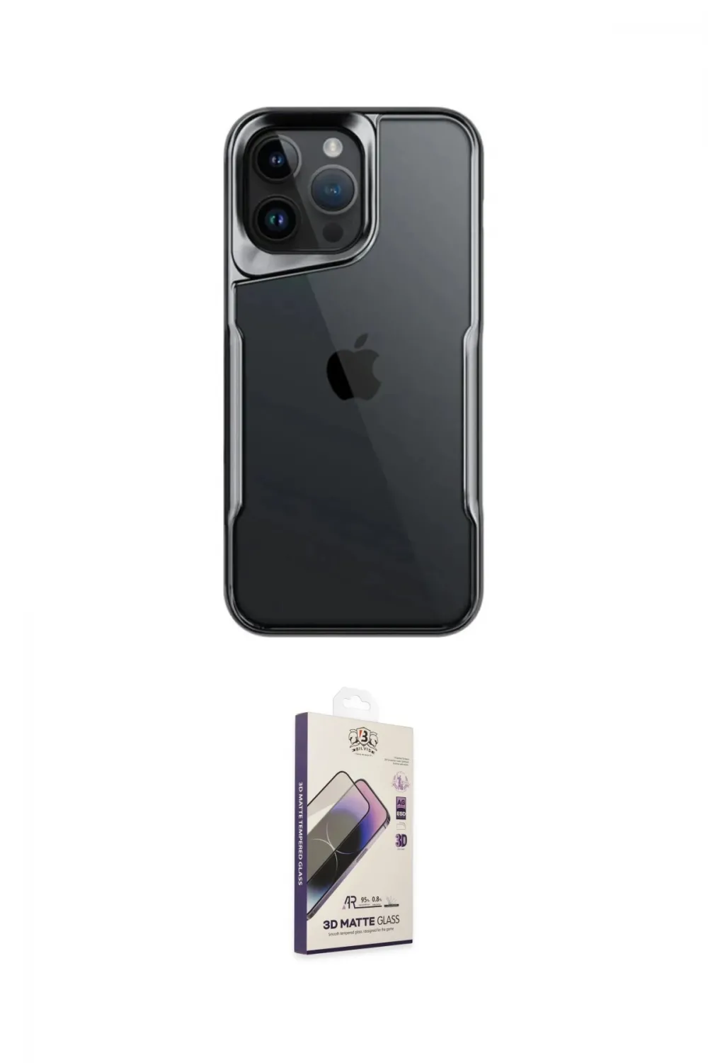 ieg™ iPhone 14 Pro Max Kılıf Akış Çizgi Koleksiyonu - Siyah Bilvis 3D Mat Cam Ekran Koruyucu
