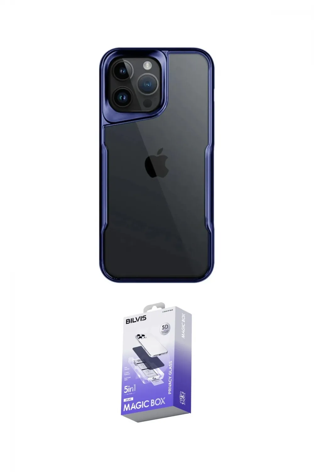ieg™ iPhone 14 Pro Max Kılıf Akış Çizgi Koleksiyonu - Siyah Bilvis 5in1 5D Magic Hayalet Cam Ekran Koruyucu
